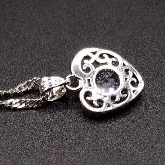 925 Sterling Silver Necklace Earring Set Heart Vine CZ Diamond Woman's Gift NEW! - Picture 8 of 10